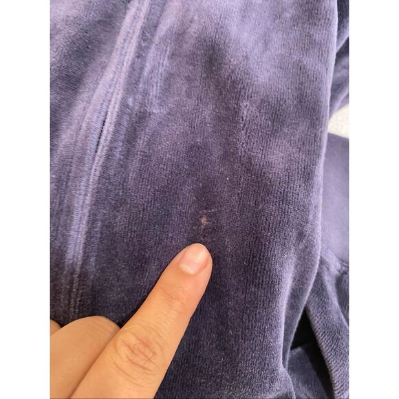 Juicy Couture Velour Hoodie “SOOOO JUICY” Glitter Logo Navy Purple Size P Small - Picture 12 of 12